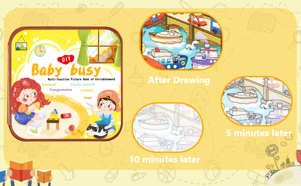 2 In 1 Magic Water Drawing Book & Busy Book For Children With 1 Magic Pen, Educational Learning Toys For Toddlers 3+ Age