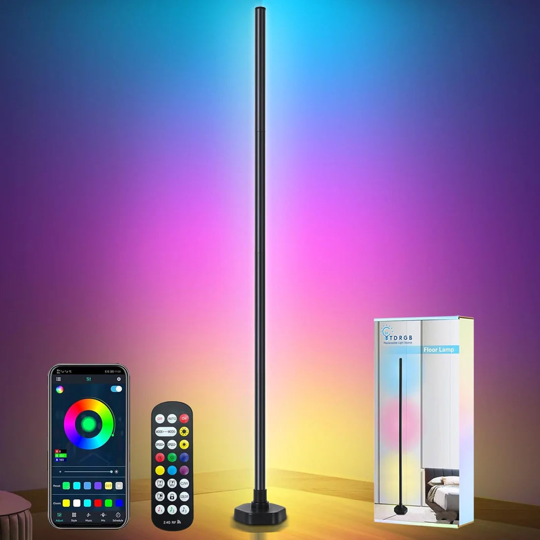 LED Pro Corner Lamp, RGB Corner Floor Lamp With App And Remote Control, 16 Million Colors And 68+ Scenes Changing Color Changing With Music Sync For Living Room