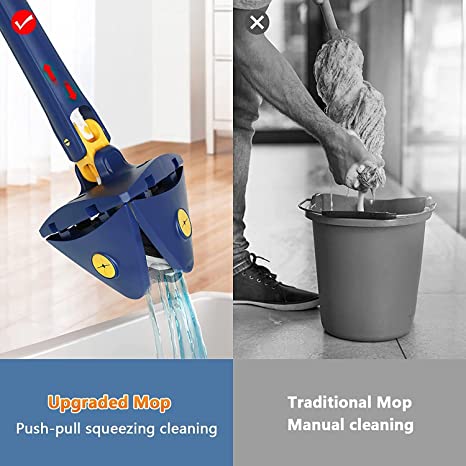 360° Rotatable Adjustable Triangle Mop with Stainless Steel Long Handle